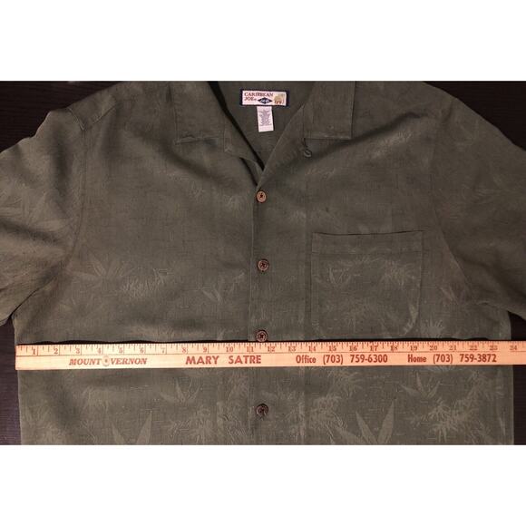 Caribbean Joe Green Rayon/Polyester Loop Button Palm Hawaiian Shirt Large - Picture 6 of 8